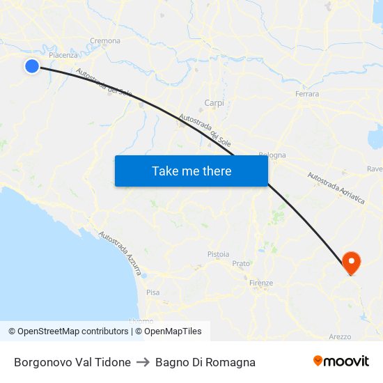 Borgonovo Val Tidone to Bagno Di Romagna map
