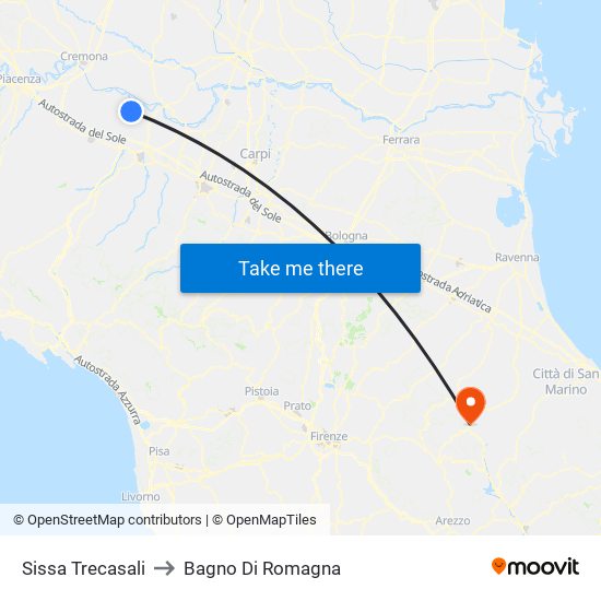 Sissa Trecasali to Bagno Di Romagna map