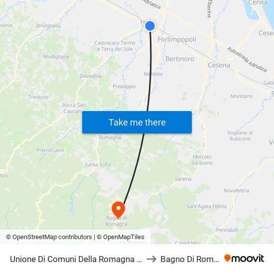 Unione Di Comuni Della Romagna Forlivese to Bagno Di Romagna map