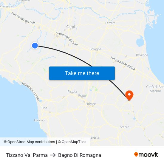 Tizzano Val Parma to Bagno Di Romagna map