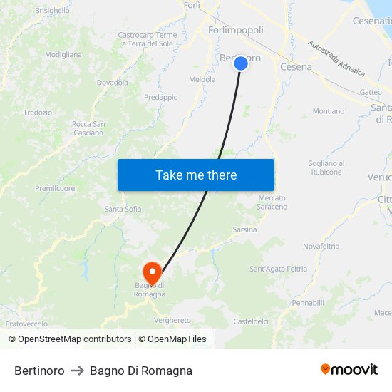 Bertinoro to Bagno Di Romagna map