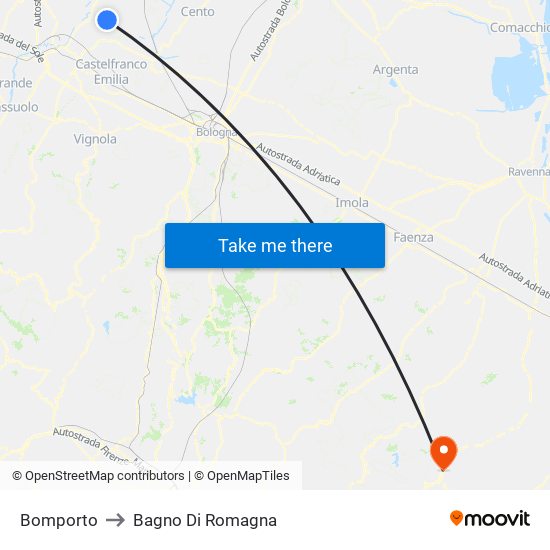Bomporto to Bagno Di Romagna map