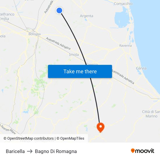 Baricella to Bagno Di Romagna map