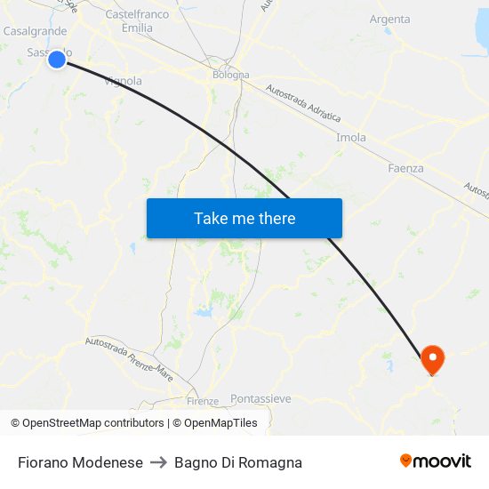 Fiorano Modenese to Bagno Di Romagna map