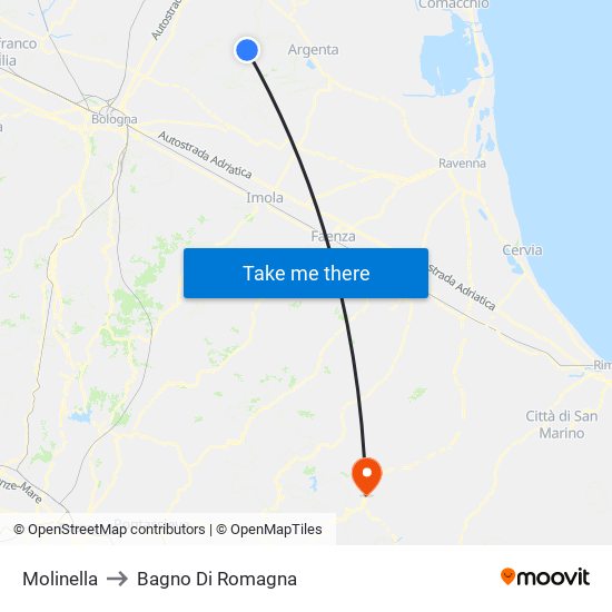 Molinella to Bagno Di Romagna map