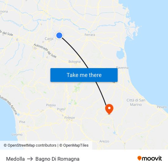 Medolla to Bagno Di Romagna map