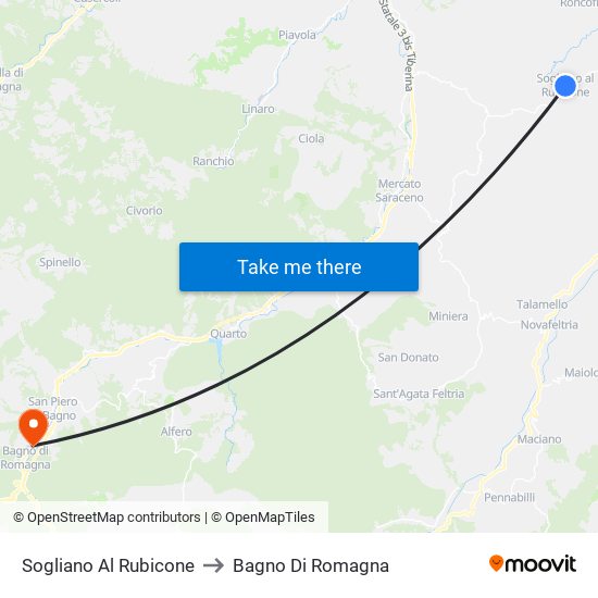 Sogliano Al Rubicone to Bagno Di Romagna map