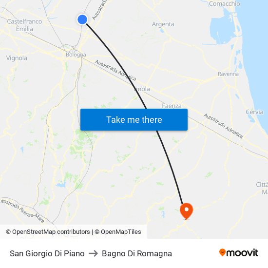 San Giorgio Di Piano to Bagno Di Romagna map