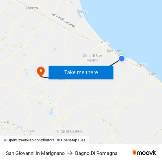 San Giovanni In Marignano to Bagno Di Romagna map