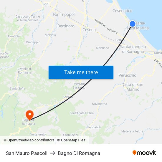 San Mauro Pascoli to Bagno Di Romagna map