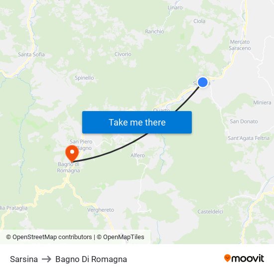 Sarsina to Bagno Di Romagna map