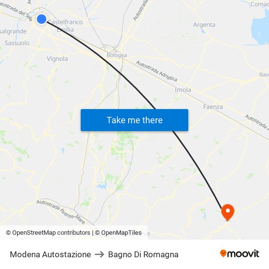 Modena  Autostazione to Bagno Di Romagna map