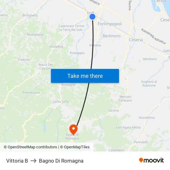 Vittoria B to Bagno Di Romagna map