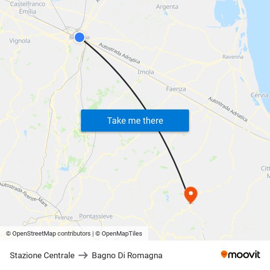 Stazione Centrale to Bagno Di Romagna map