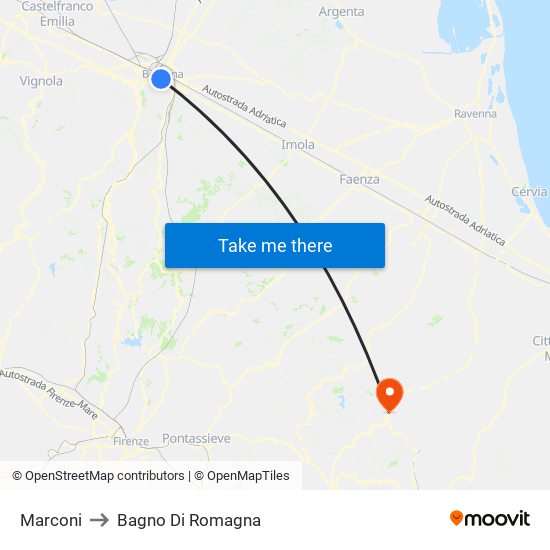 Marconi to Bagno Di Romagna map