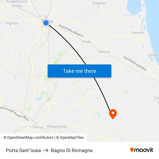 Porta Sant`Isaia to Bagno Di Romagna map