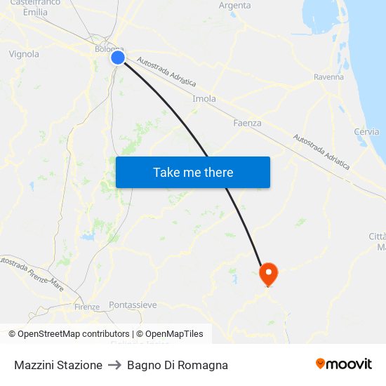 Mazzini Stazione to Bagno Di Romagna map