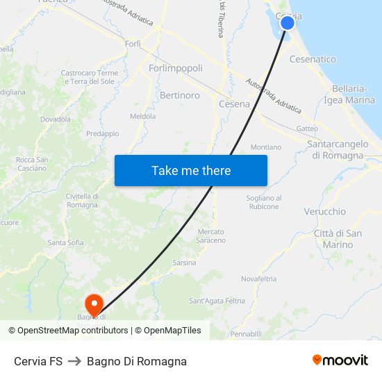 Cervia FS to Bagno Di Romagna map
