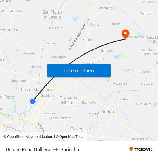 Unione Reno Galliera to Baricella map