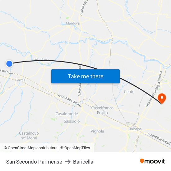 San Secondo Parmense to Baricella map