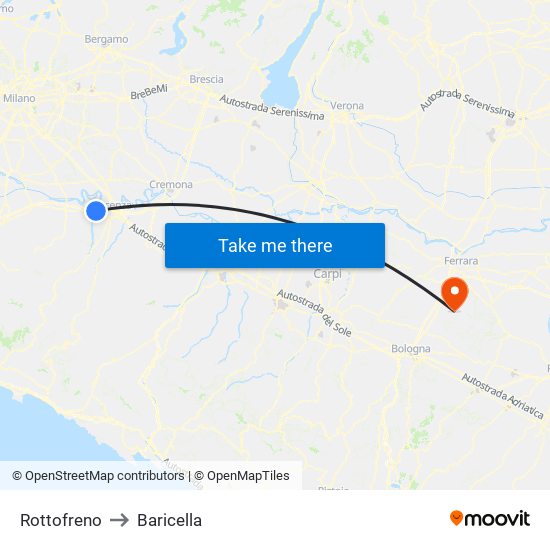 Rottofreno to Baricella map