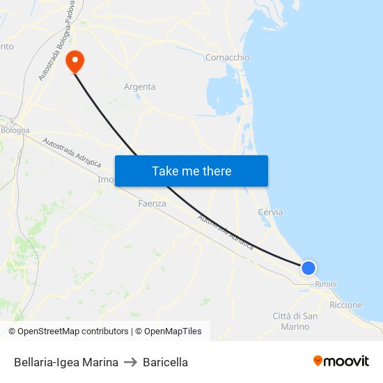 Bellaria-Igea Marina to Baricella map