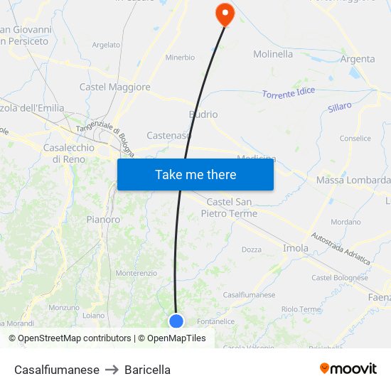 Casalfiumanese to Baricella map