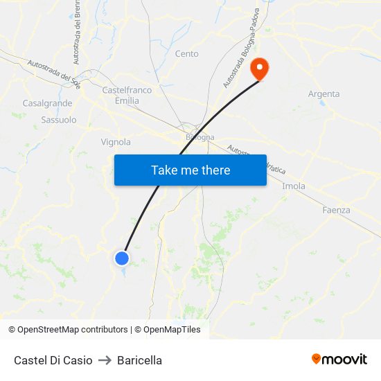 Castel Di Casio to Baricella map