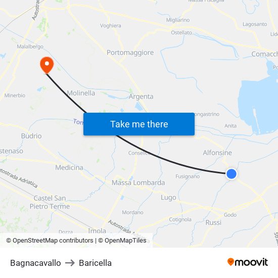 Bagnacavallo to Baricella map