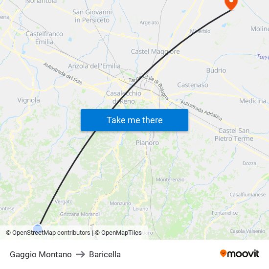 Gaggio Montano to Baricella map