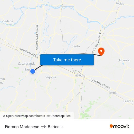Fiorano Modenese to Baricella map
