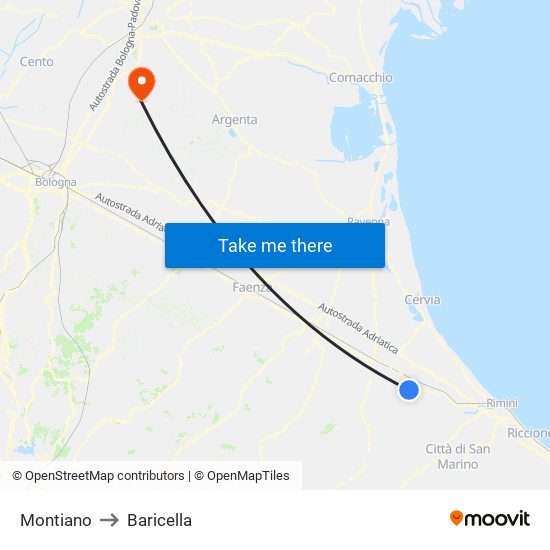 Montiano to Baricella map