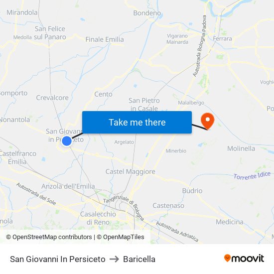 San Giovanni In Persiceto to Baricella map