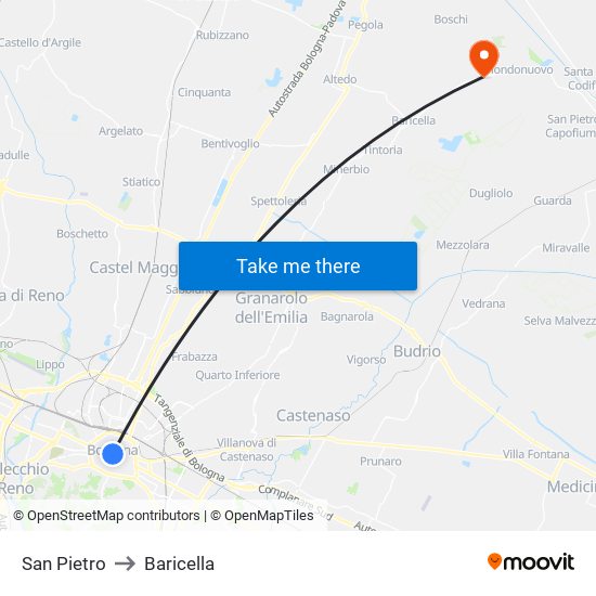 San Pietro to Baricella map