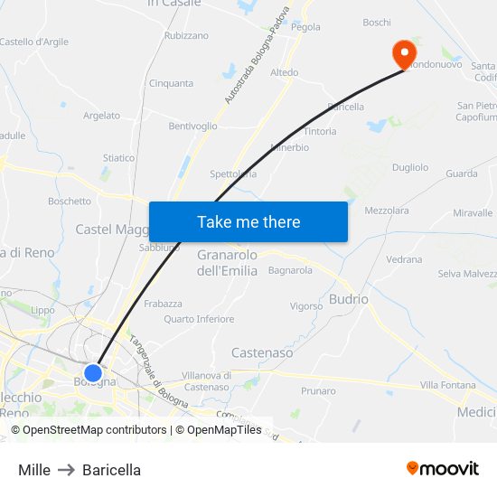 Mille to Baricella map