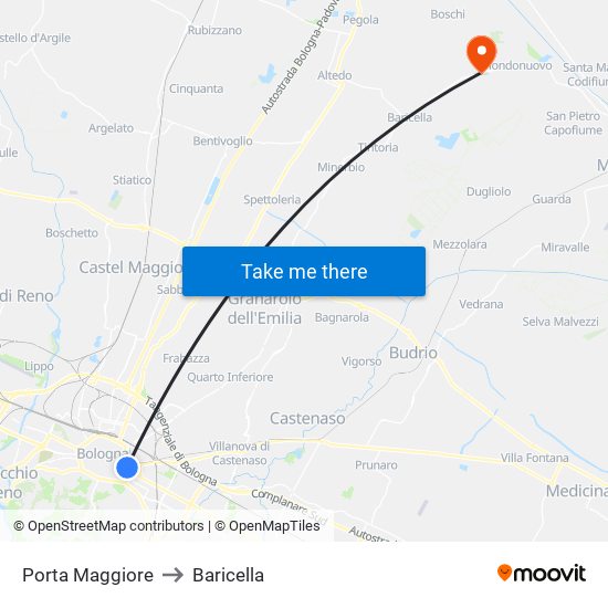 Porta Maggiore to Baricella map