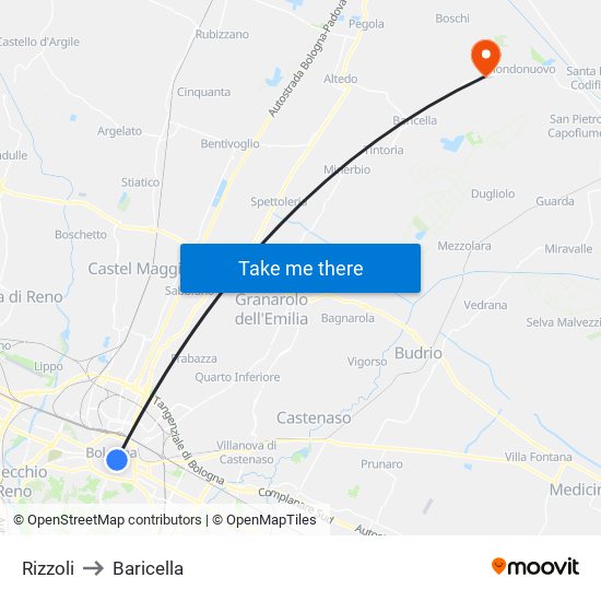 Rizzoli to Baricella map