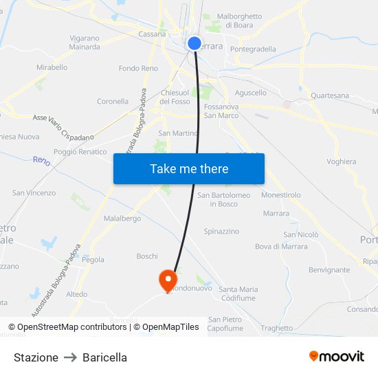 Stazione to Baricella map