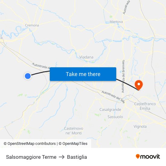 Salsomaggiore Terme to Bastiglia map