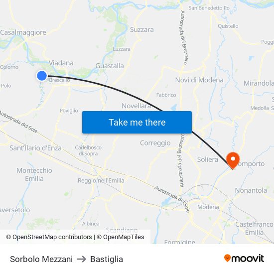 Sorbolo Mezzani to Bastiglia map