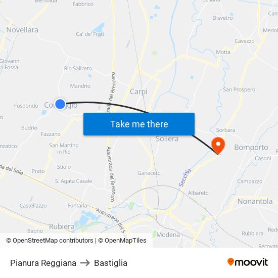 Pianura Reggiana to Bastiglia map