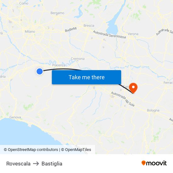 Rovescala to Bastiglia map
