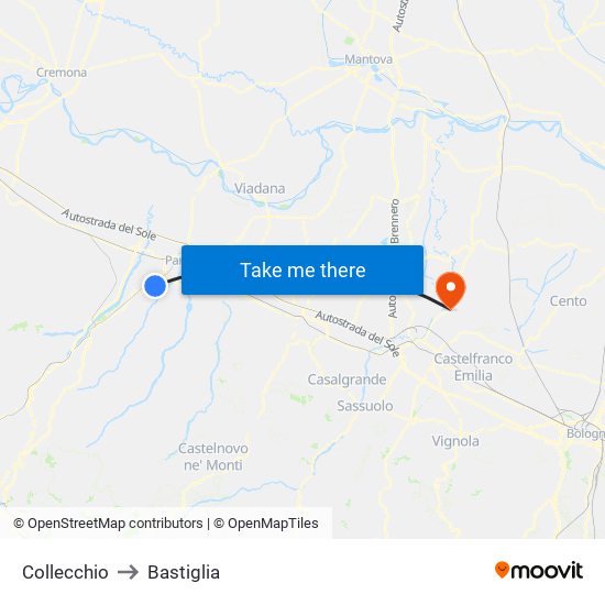 Collecchio to Bastiglia map