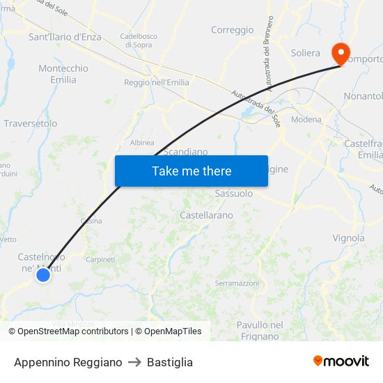 Appennino Reggiano to Bastiglia map