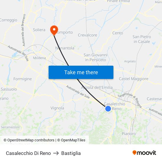 Casalecchio Di Reno to Bastiglia map