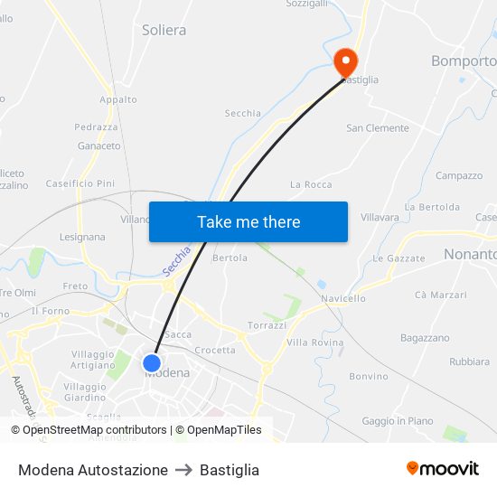 Modena  Autostazione to Bastiglia map