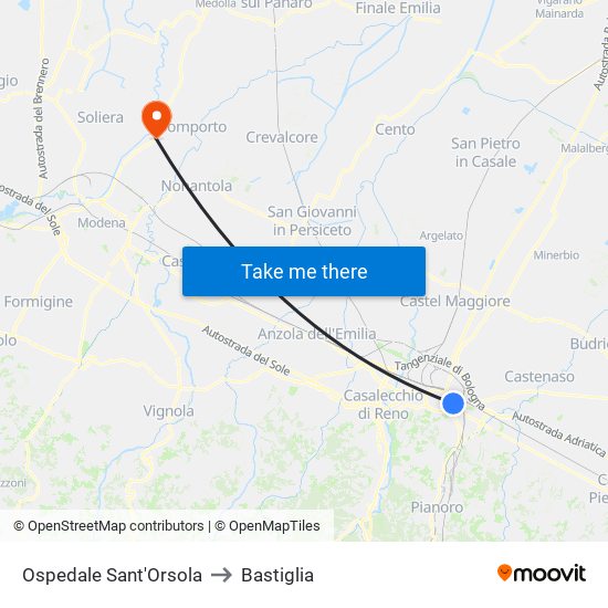 Ospedale Sant'Orsola to Bastiglia map