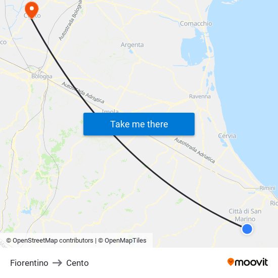 Fiorentino to Cento map