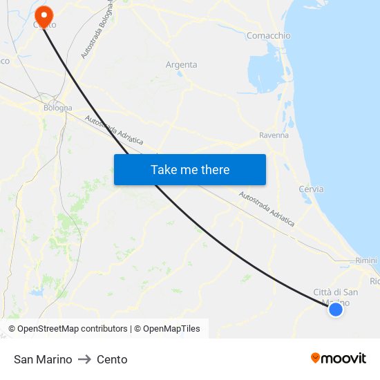 San Marino to Cento map