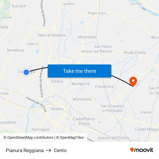 Pianura Reggiana to Cento map